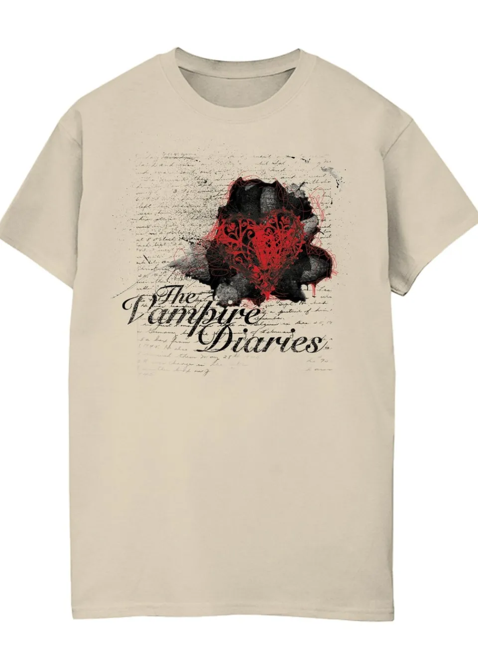 T-Shirts>The Vampire Diaries Heart Diary Sand Boyfriend Fit Graphic T-Shirt