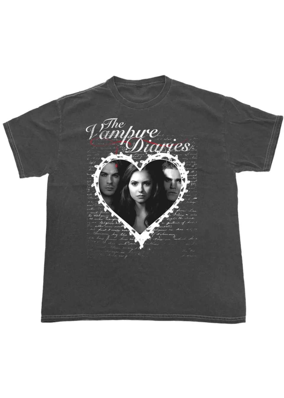 T-Shirts>The Vampire Diaries Lace Heart Charcoal Boyfriend Fit Washed Graphic T-Shirt