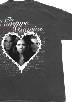 T-Shirts>The Vampire Diaries Lace Heart Charcoal Boyfriend Fit Washed Graphic T-Shirt