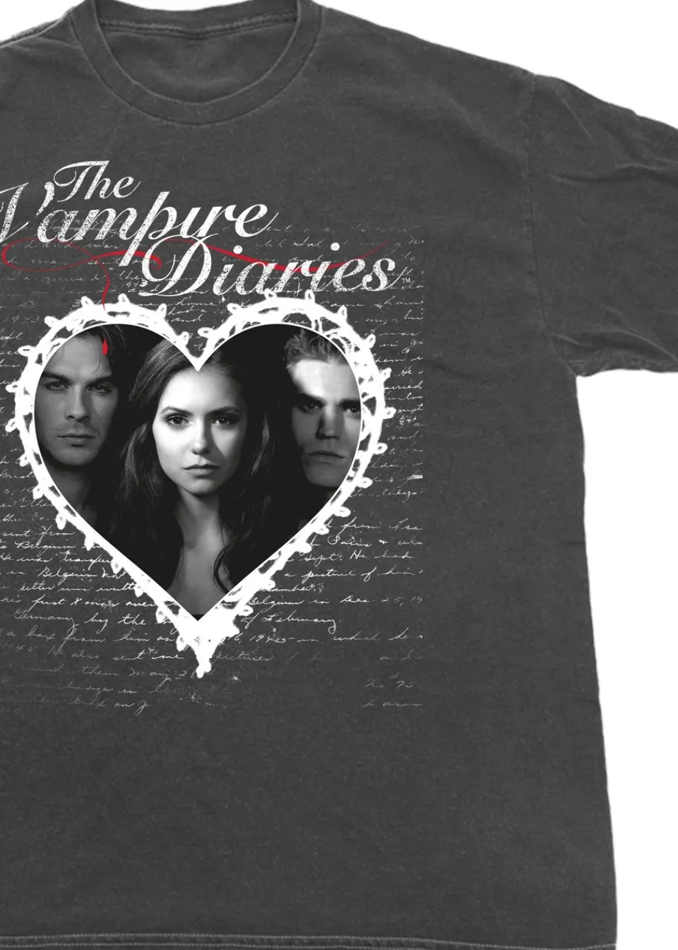 T-Shirts>The Vampire Diaries Lace Heart Charcoal Boyfriend Fit Washed Graphic T-Shirt