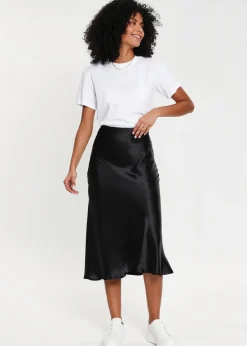 Skirts>Threadbare Black Marie Satin Midi Skirt