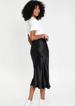 Skirts>Threadbare Black Marie Satin Midi Skirt