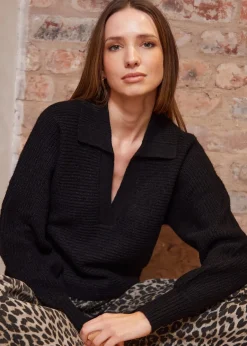 Tops>Threadbare Black Trophy Neck Knitted Jumper