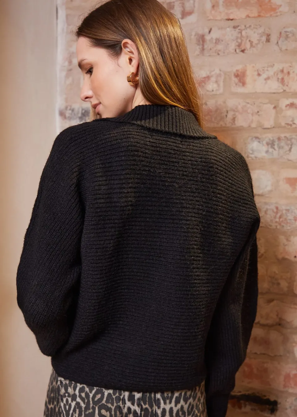 Tops>Threadbare Black Trophy Neck Knitted Jumper
