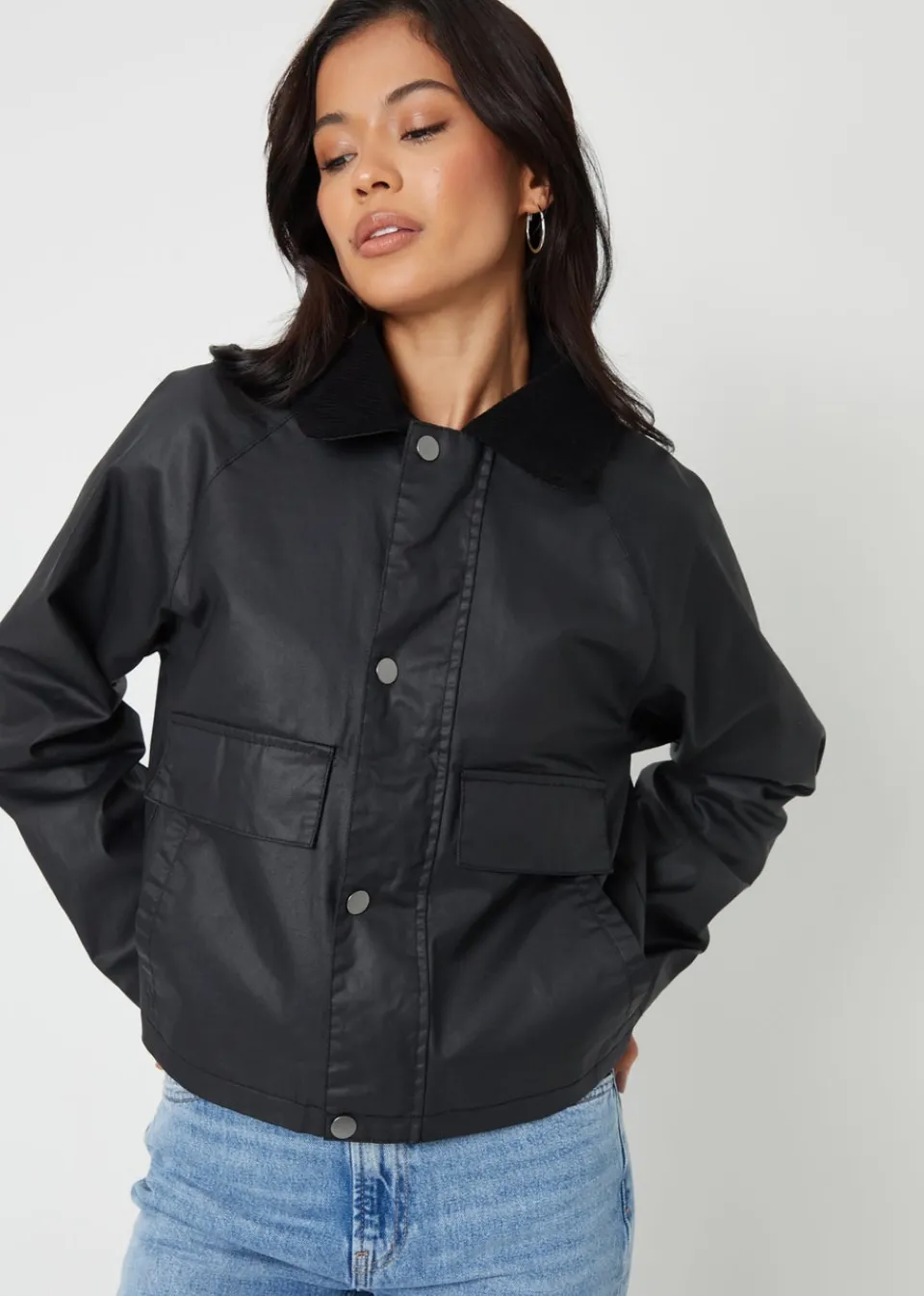 Coats & Jackets>Threadbare Black Waxed Jacket with Concealed Hood
