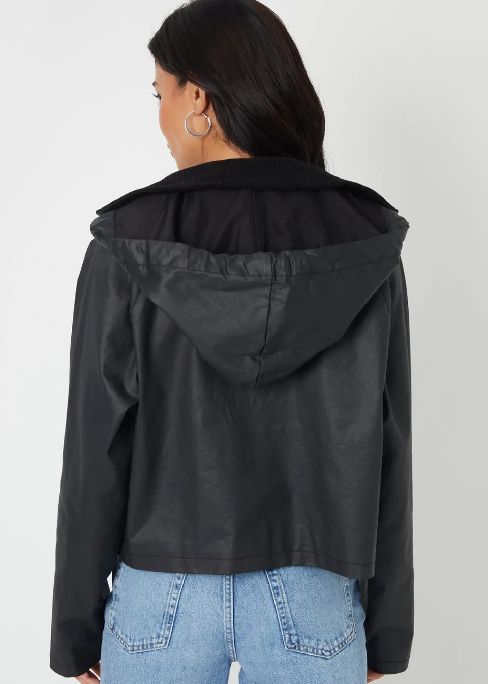 Coats & Jackets>Threadbare Black Waxed Jacket with Concealed Hood