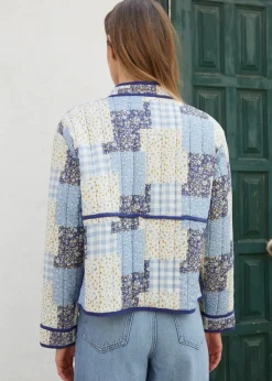 Coats & Jackets>Threadbare Blue Floral Patchwork Quilted Jacket