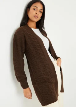 Tops>Threadbare Chocolate Rozanna Cable Knit Cardigan