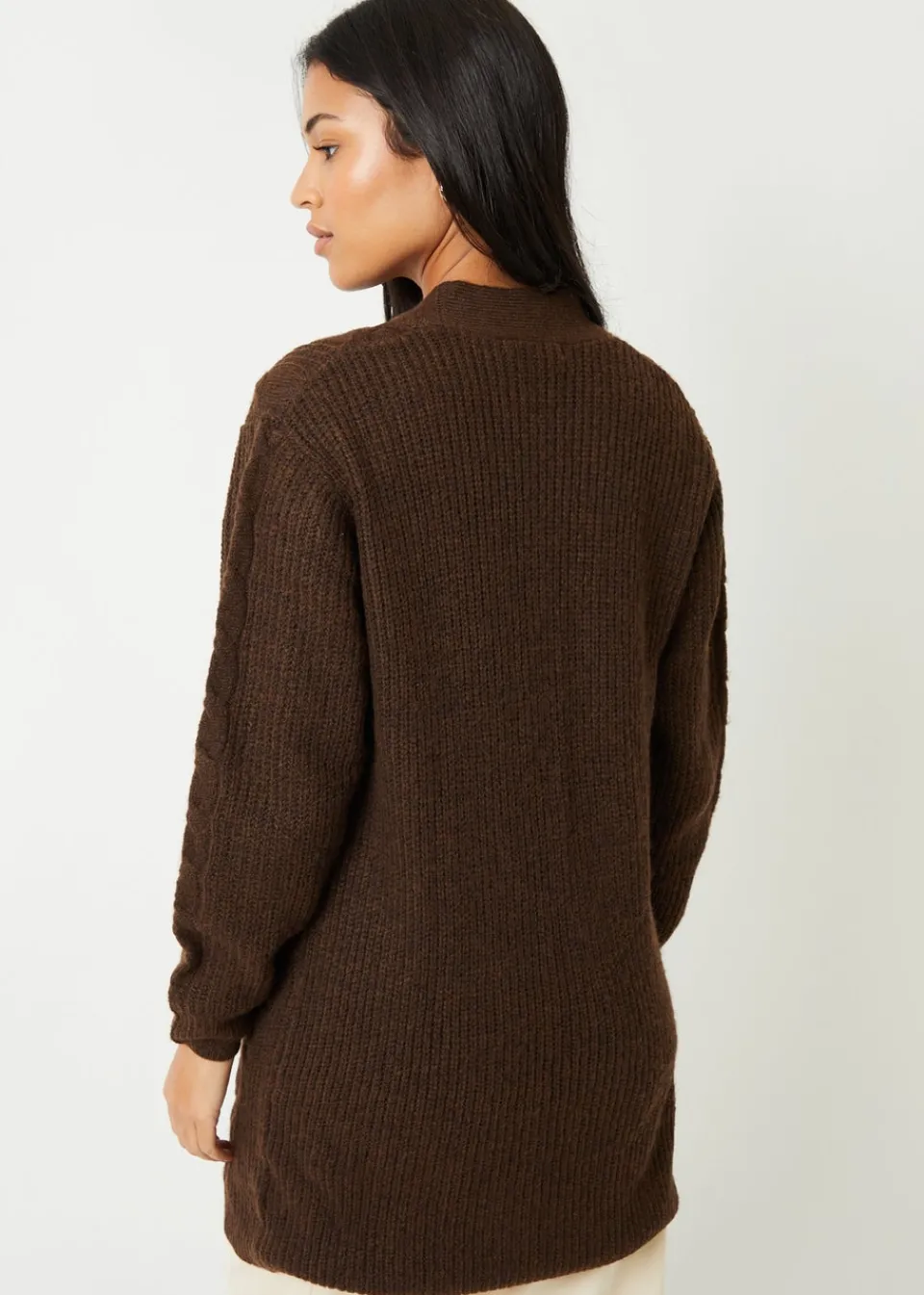 Tops>Threadbare Chocolate Rozanna Cable Knit Cardigan