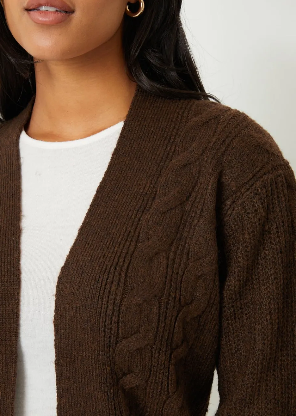 Tops>Threadbare Chocolate Rozanna Cable Knit Cardigan