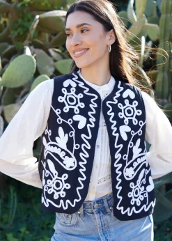 Tops>Threadbare Cream Cornelli Embroidered Gilet