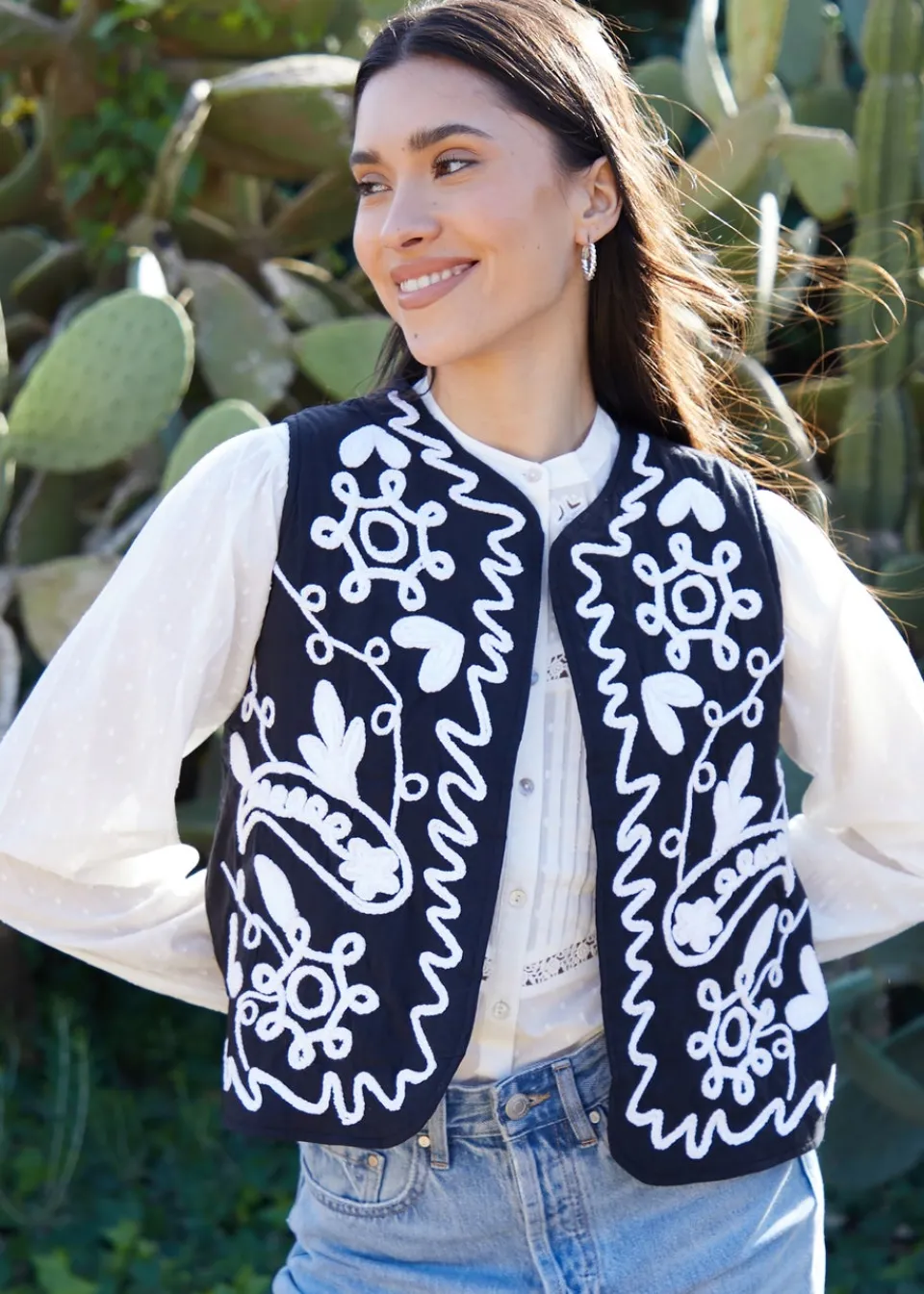 Tops>Threadbare Cream Cornelli Embroidered Gilet