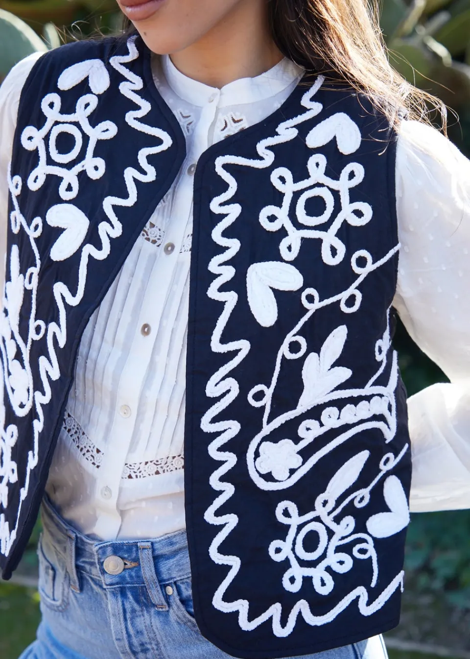 Tops>Threadbare Cream Cornelli Embroidered Gilet