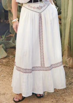 Skirts>Threadbare Cream Embroidered Pull On Midi Skirt