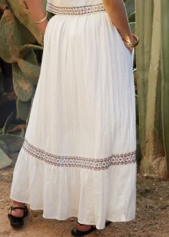 Skirts>Threadbare Cream Embroidered Pull On Midi Skirt