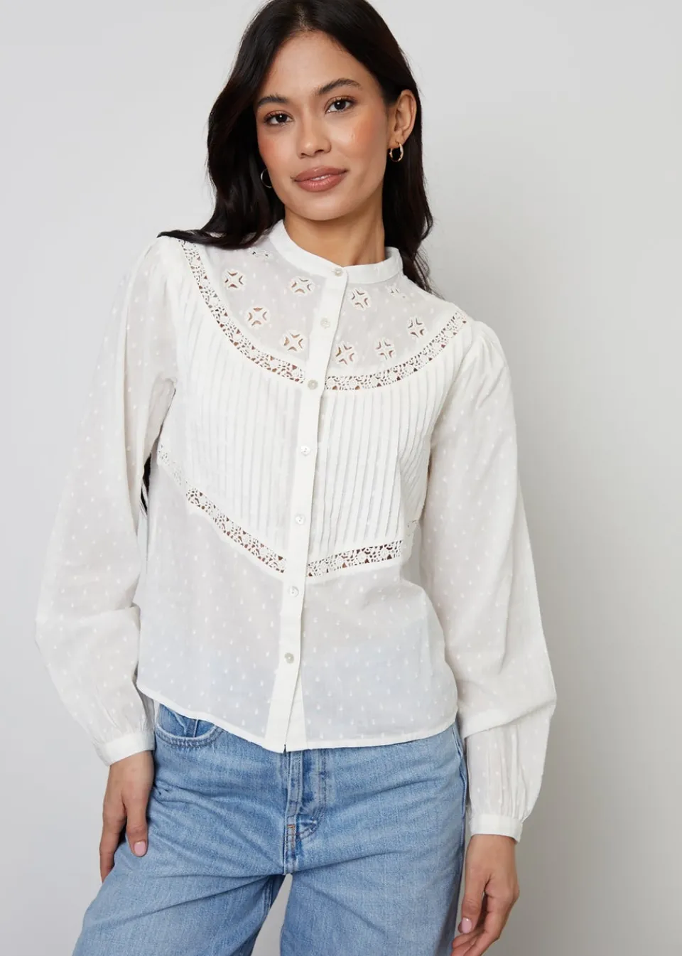Tops>Threadbare Cream Lace Detail Boho Blouse
