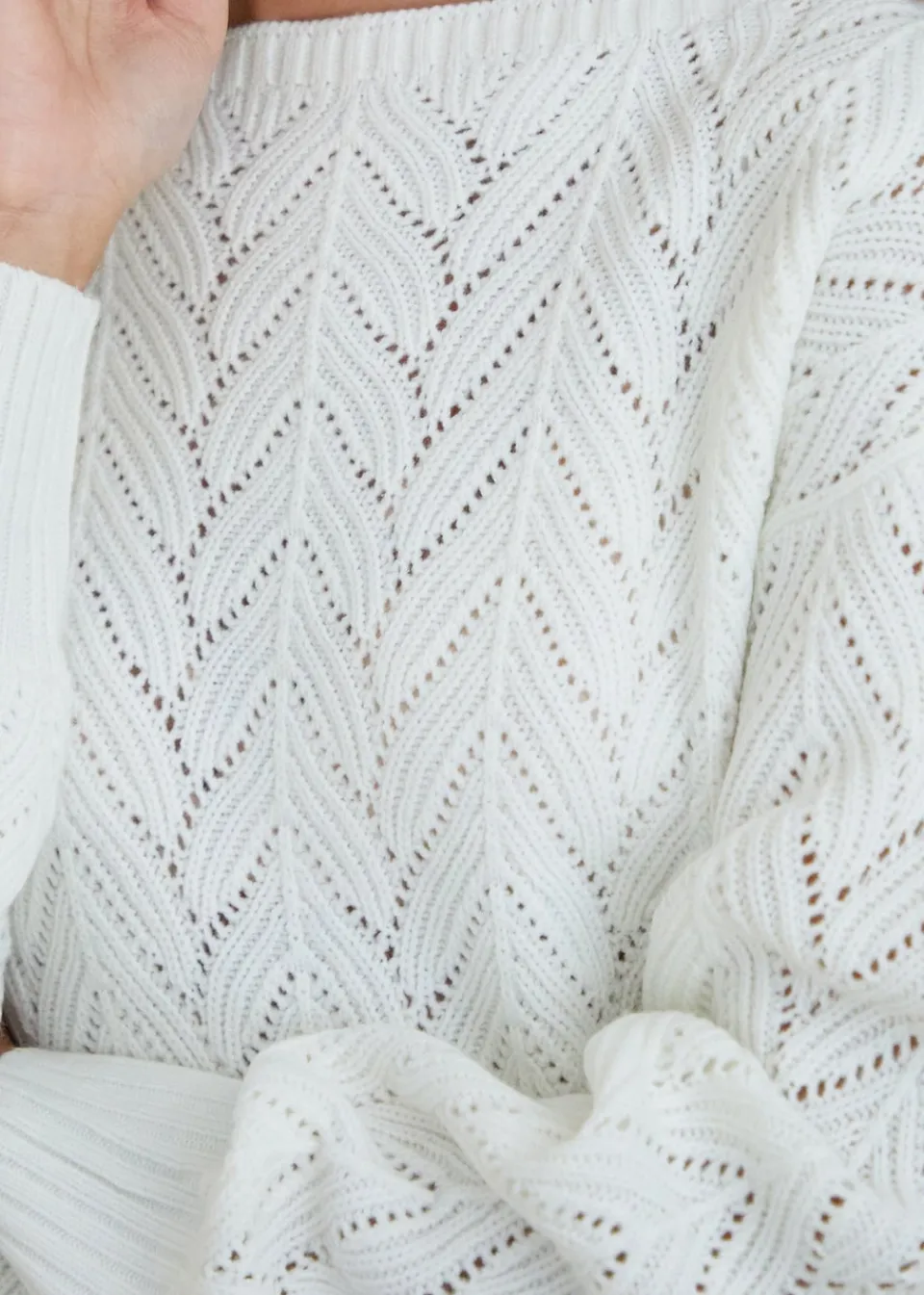 Tops>Threadbare Cream Slash Neck Pointelle Knit Jumper
