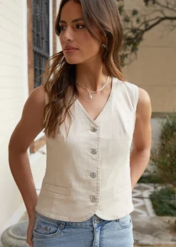 Tops>Threadbare Princess Tailored Denim Waistcoat Ecru