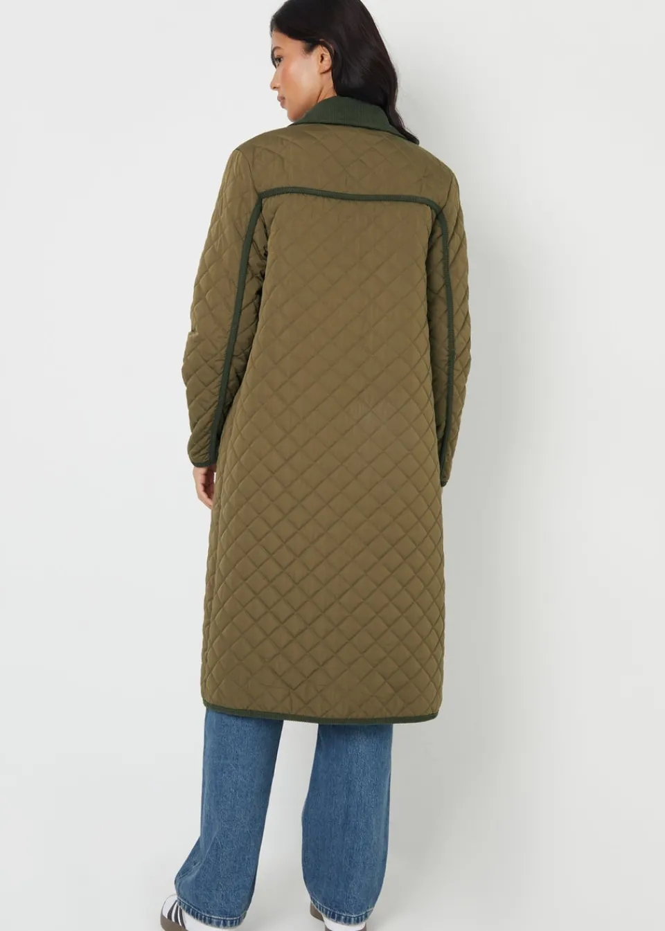 Coats & Jackets>Threadbare Khaki Cord Collar Diamond Quilted Jacket