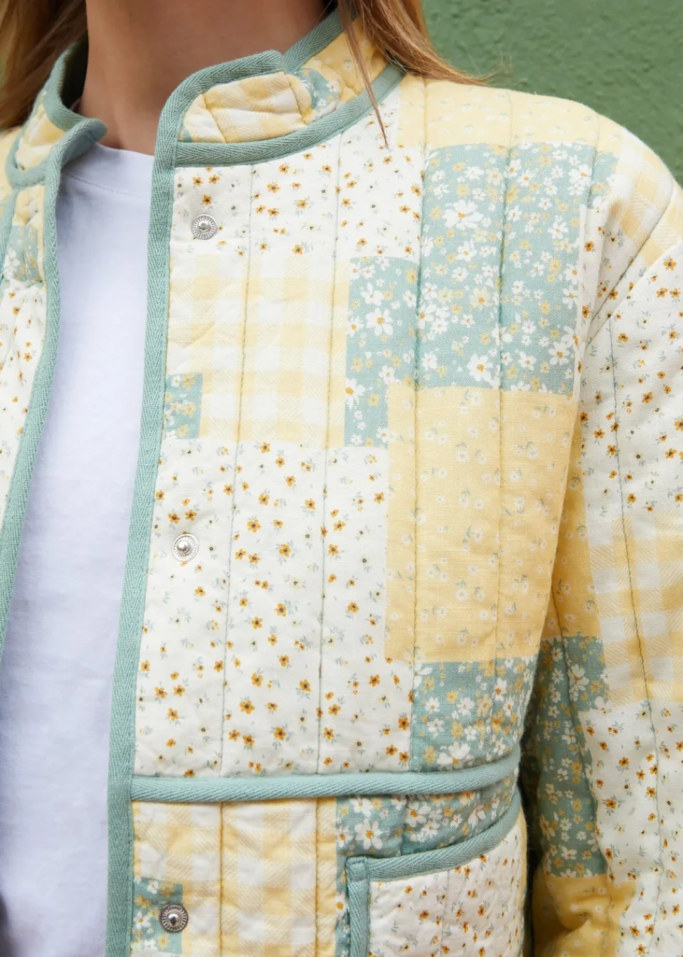 Coats & Jackets>Threadbare Lemon Floral Patchwork Quilted Jacket