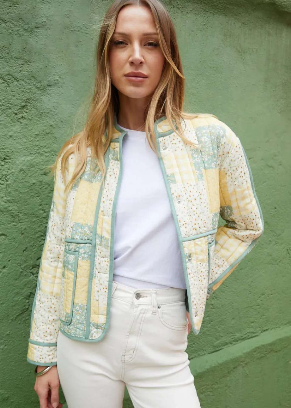 Coats & Jackets>Threadbare Lemon Floral Patchwork Quilted Jacket