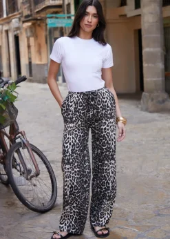 Trousers>Threadbare Leopard Cotton Jersey Wide Leg Trousers