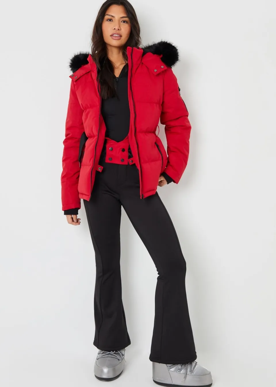Coats & Jackets>Threadbare Red Belted Padded Ski Jacket