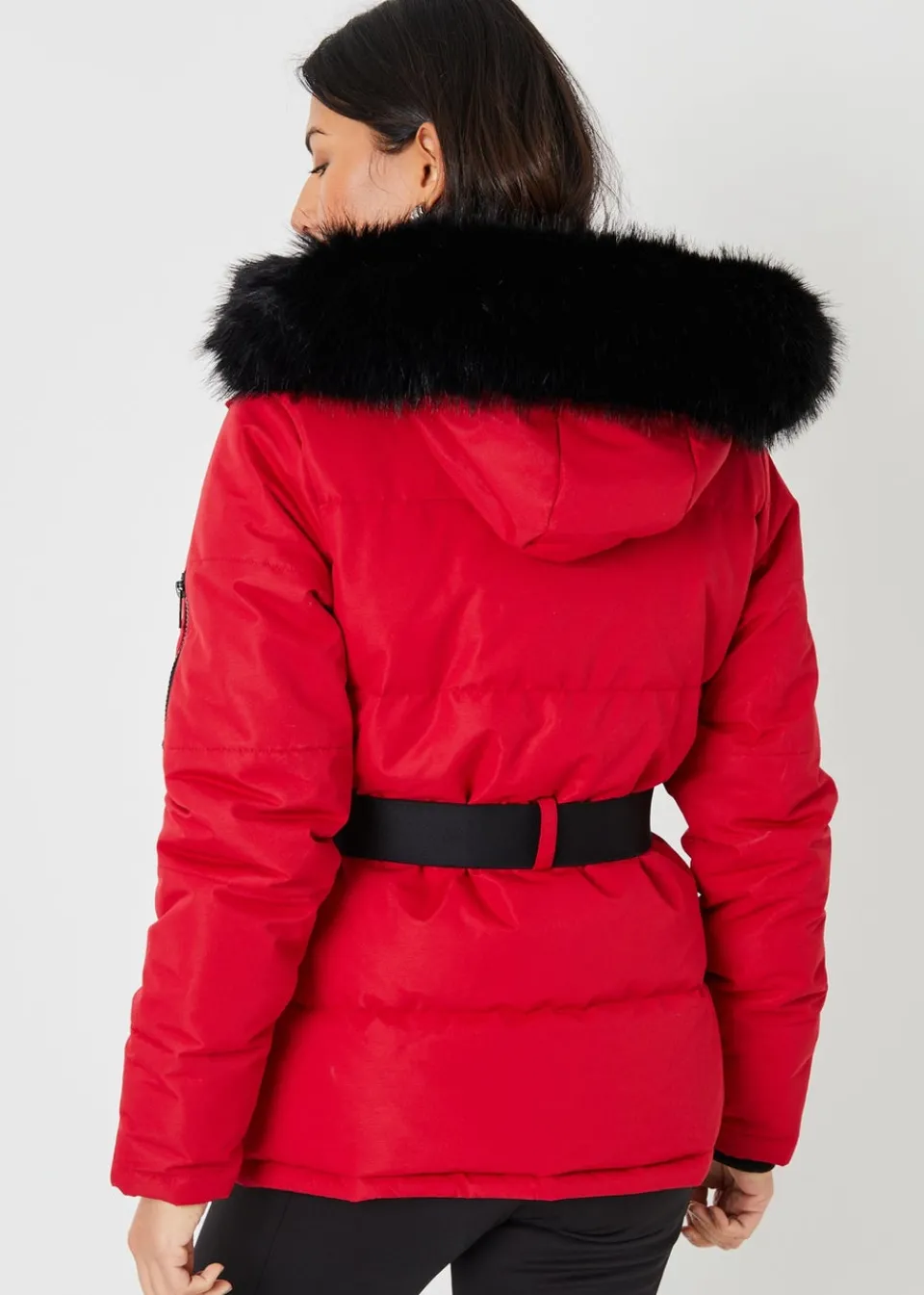 Coats & Jackets>Threadbare Red Belted Padded Ski Jacket
