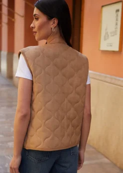 Coats & Jackets>Threadbare Tan Onion Quilted Suedette Gilet