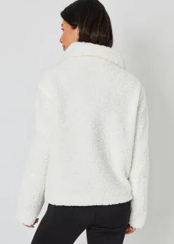 Coats & Jackets>Threadbare White Funnel Neck Zip-Up Borg Fleece