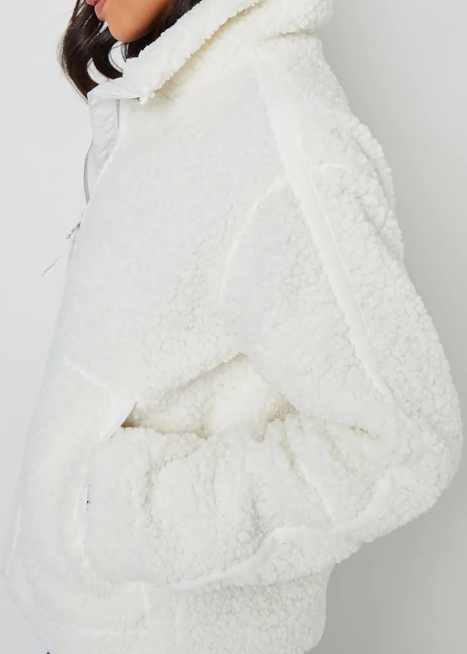 Coats & Jackets>Threadbare White Funnel Neck Zip-Up Borg Fleece