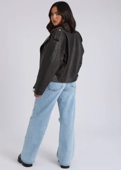 Coats & Jackets>Urban Bliss Black Distressed PU Biker Jacket