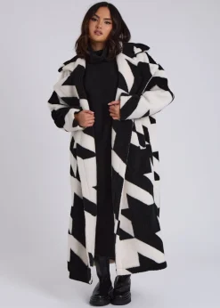 Coats & Jackets>Urban Bliss Black Dogtooth Borg Crombie