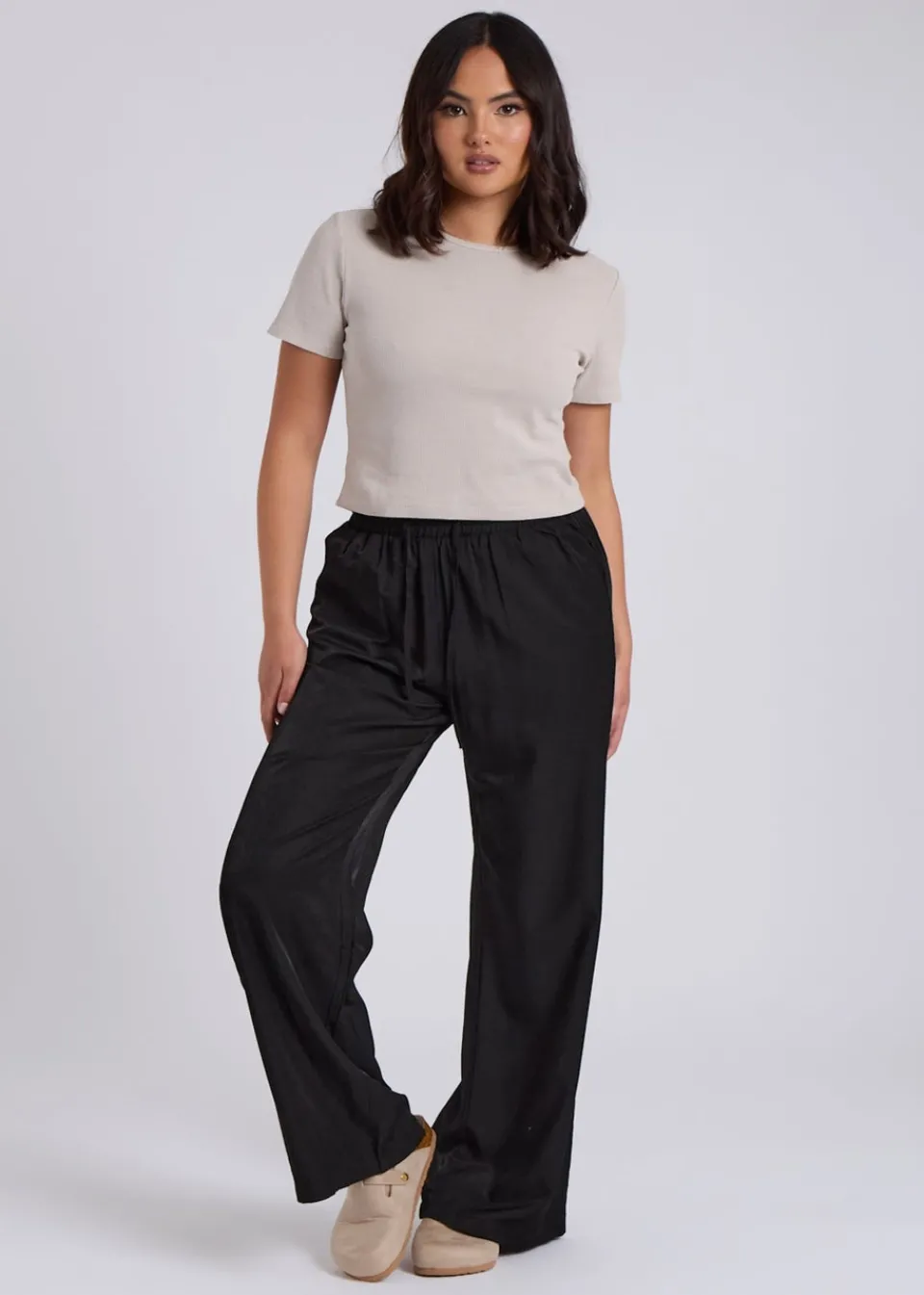 Trousers>Urban Bliss Drawstring Wide Leg Trouser Black