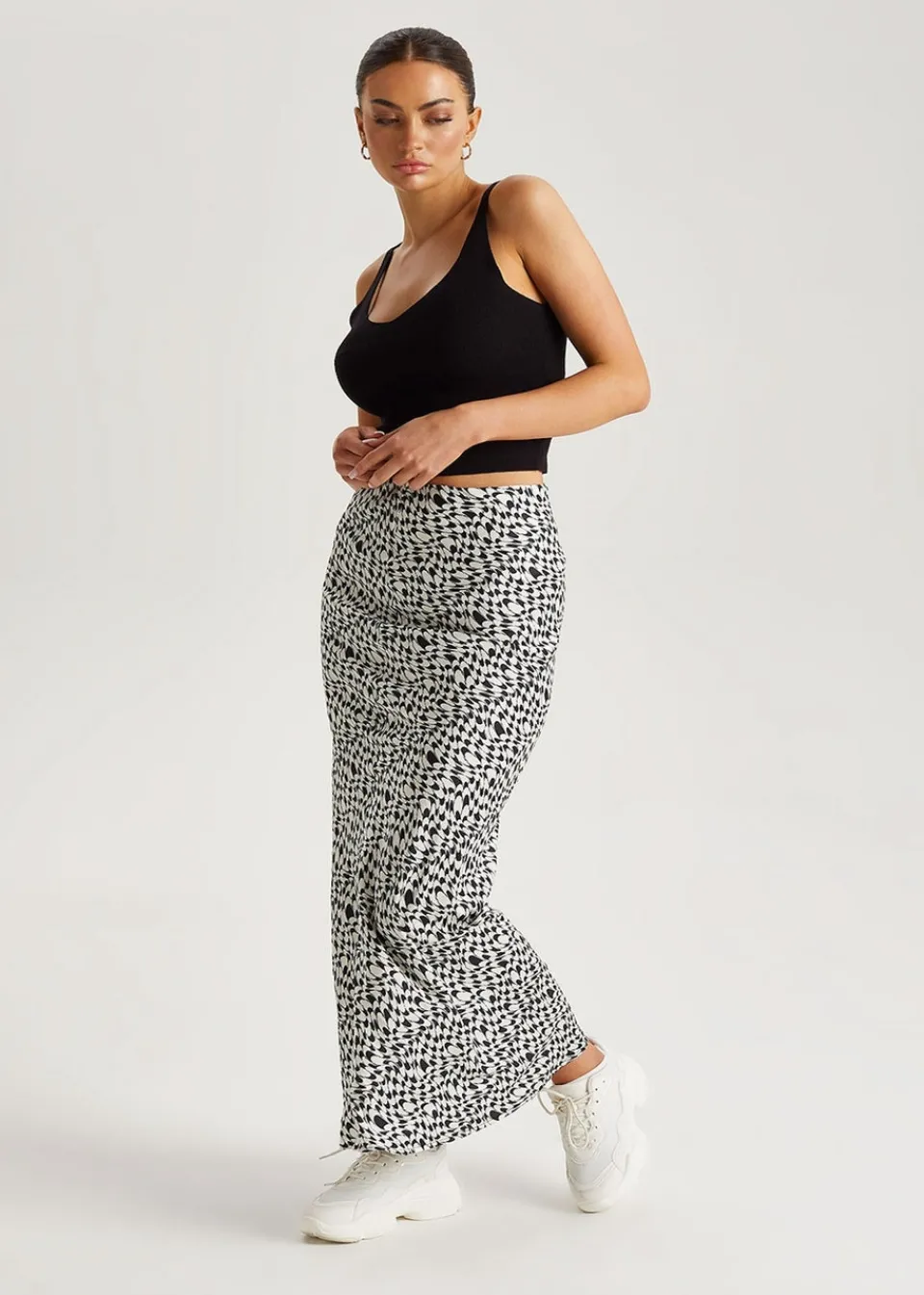 Skirts>Urban Bliss Black Geometric Satin Bias Cut Maxi Skirt