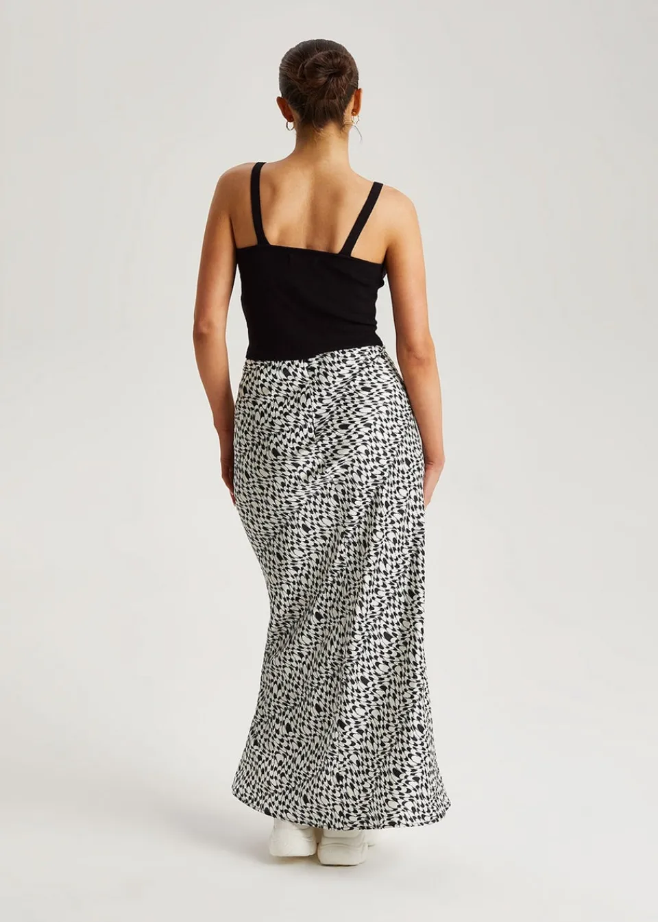 Skirts>Urban Bliss Black Geometric Satin Bias Cut Maxi Skirt