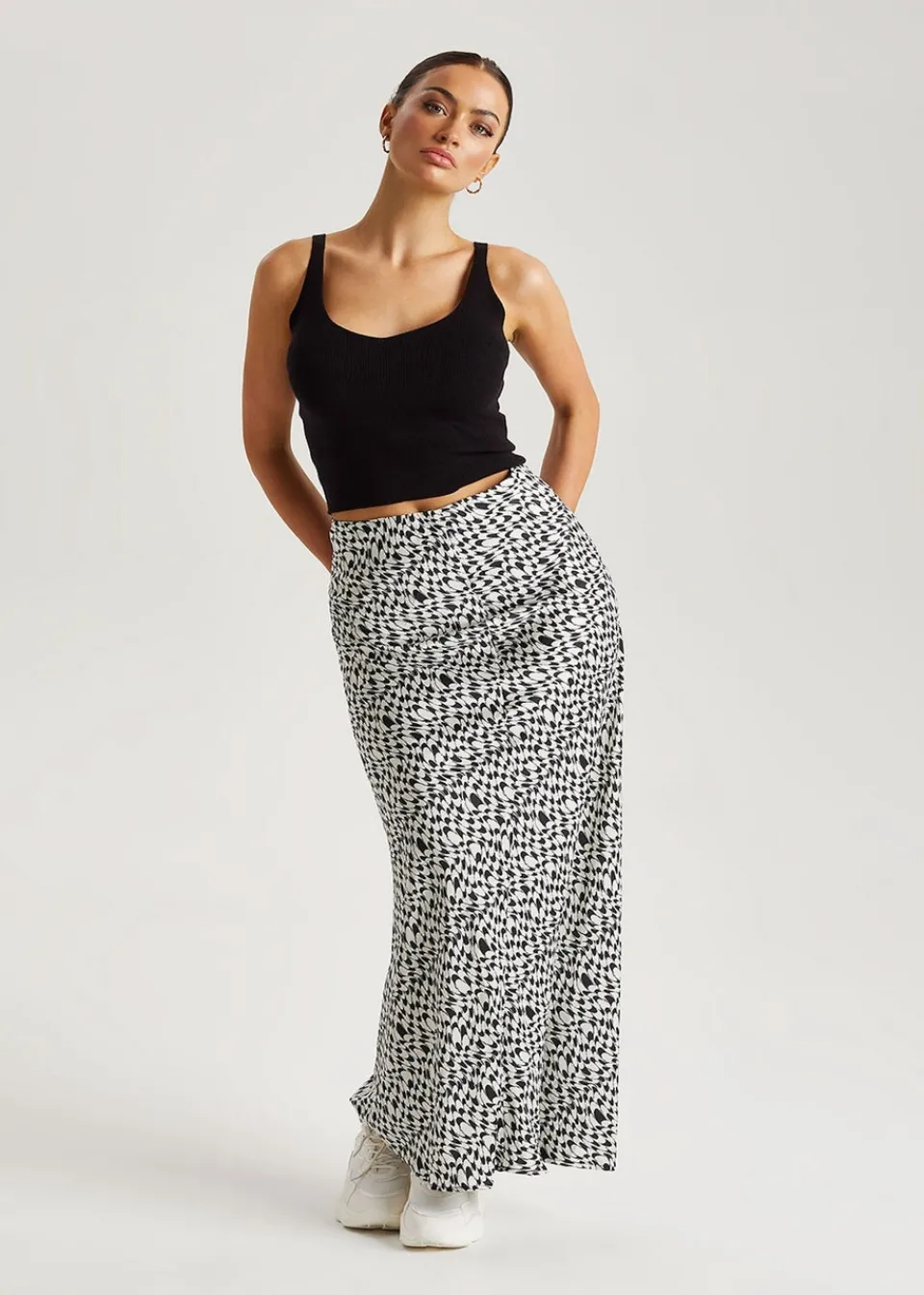 Skirts>Urban Bliss Black Geometric Satin Bias Cut Maxi Skirt