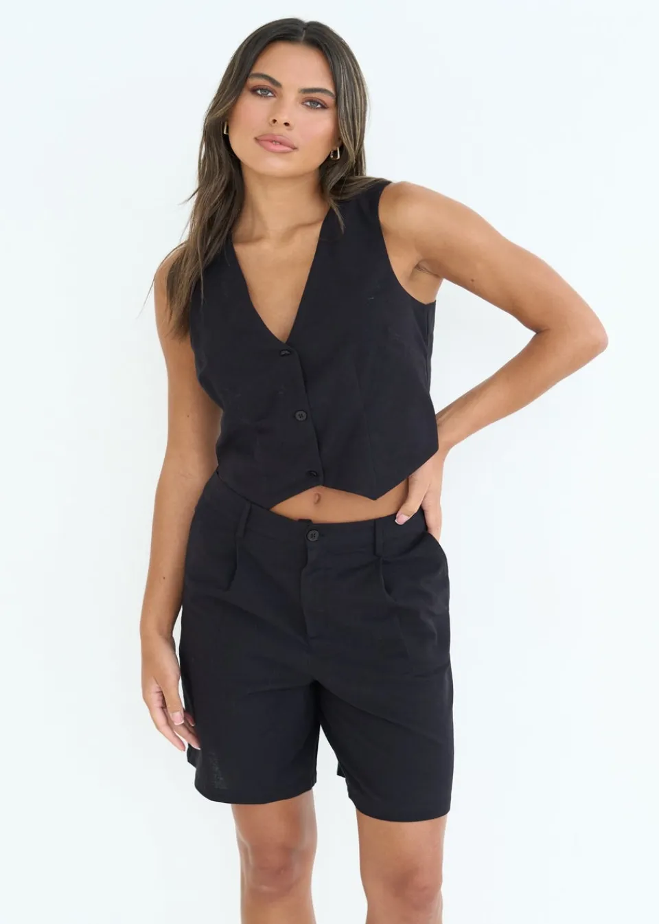 Tops>Urban Bliss Linen Blend Waistcoat Black