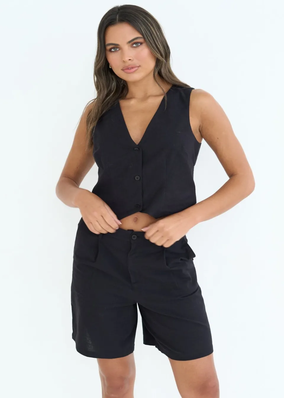 Tops>Urban Bliss Linen Blend Waistcoat Black