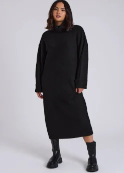 Knitwear>Urban Bliss Black Midi Roll Neck Dress