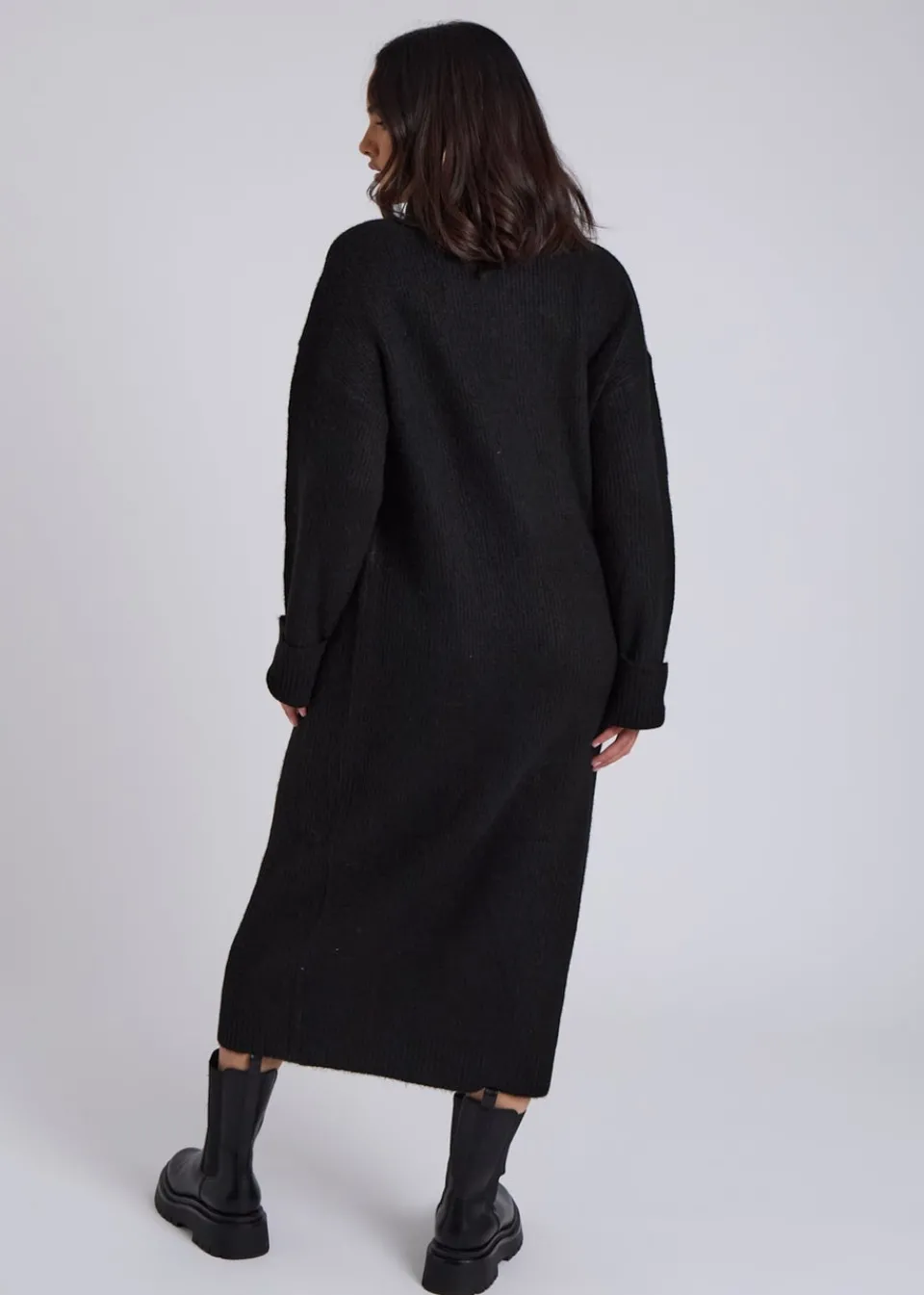Knitwear>Urban Bliss Black Midi Roll Neck Dress