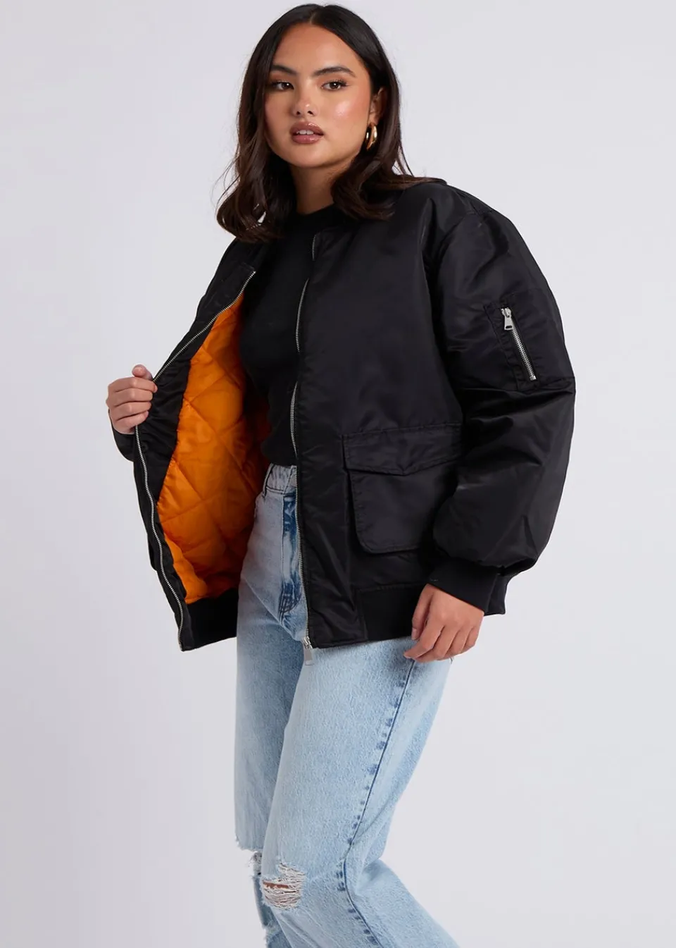 Coats & Jackets>Urban Bliss Black Oversized Bomber