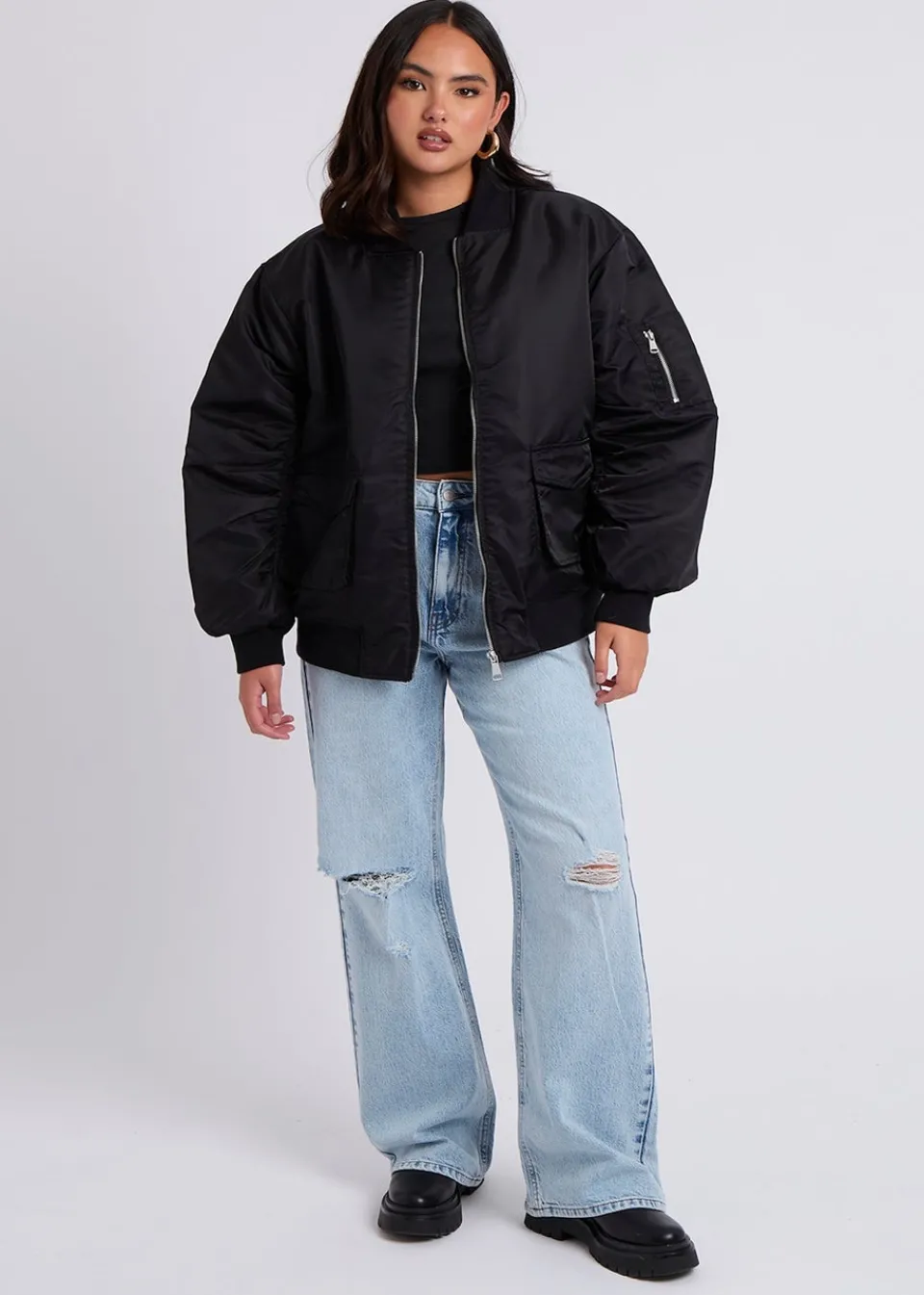 Coats & Jackets>Urban Bliss Black Oversized Bomber