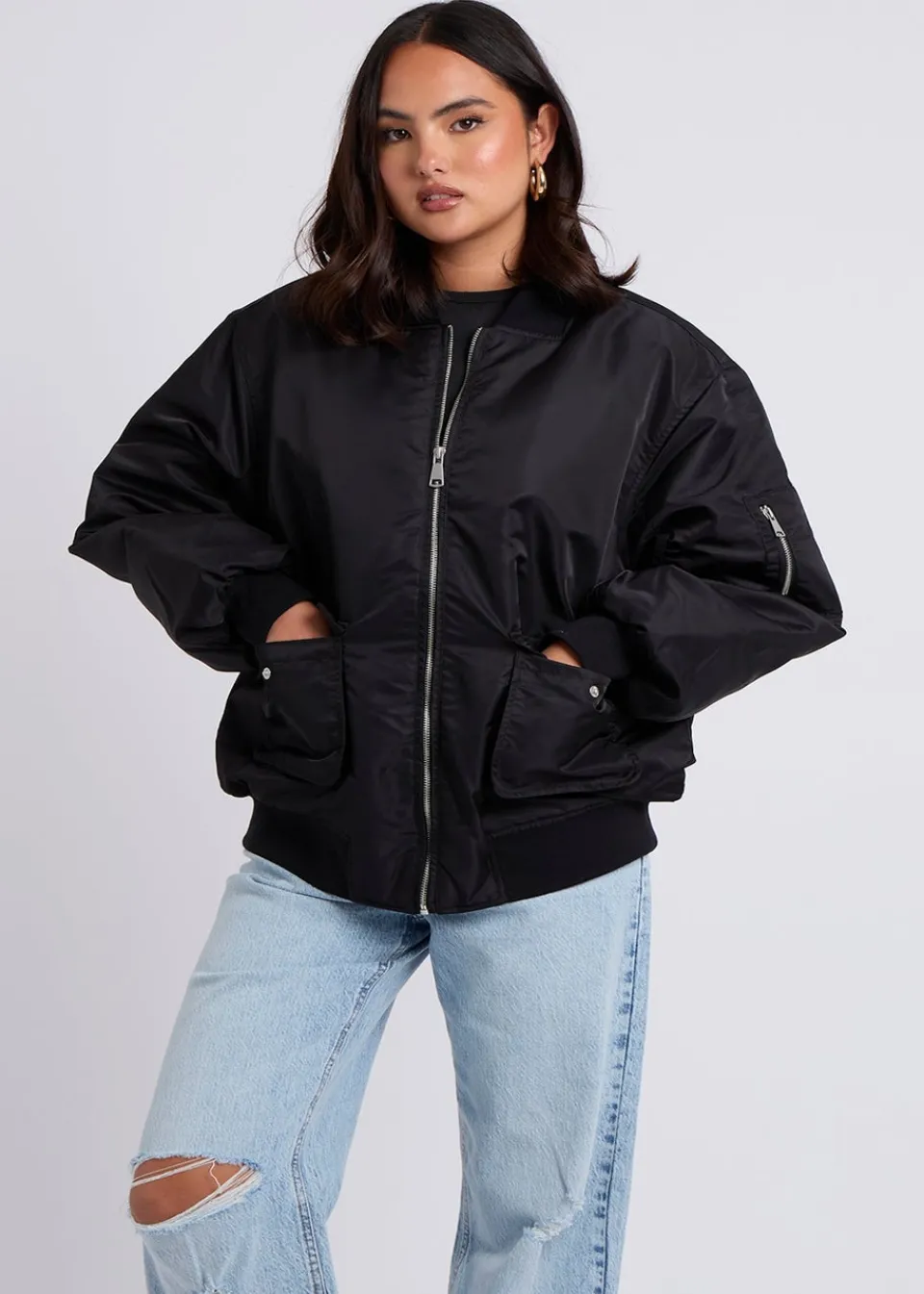 Coats & Jackets>Urban Bliss Black Oversized Bomber