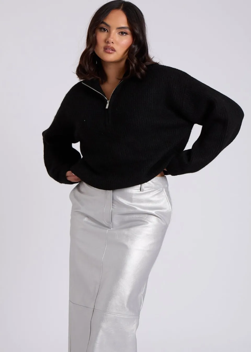 Tops>Urban Bliss Ribbed Half Zip Jumper Black