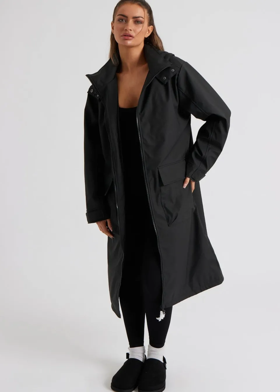 Coats & Jackets>Urban Bliss Black Rubberised Raincoat