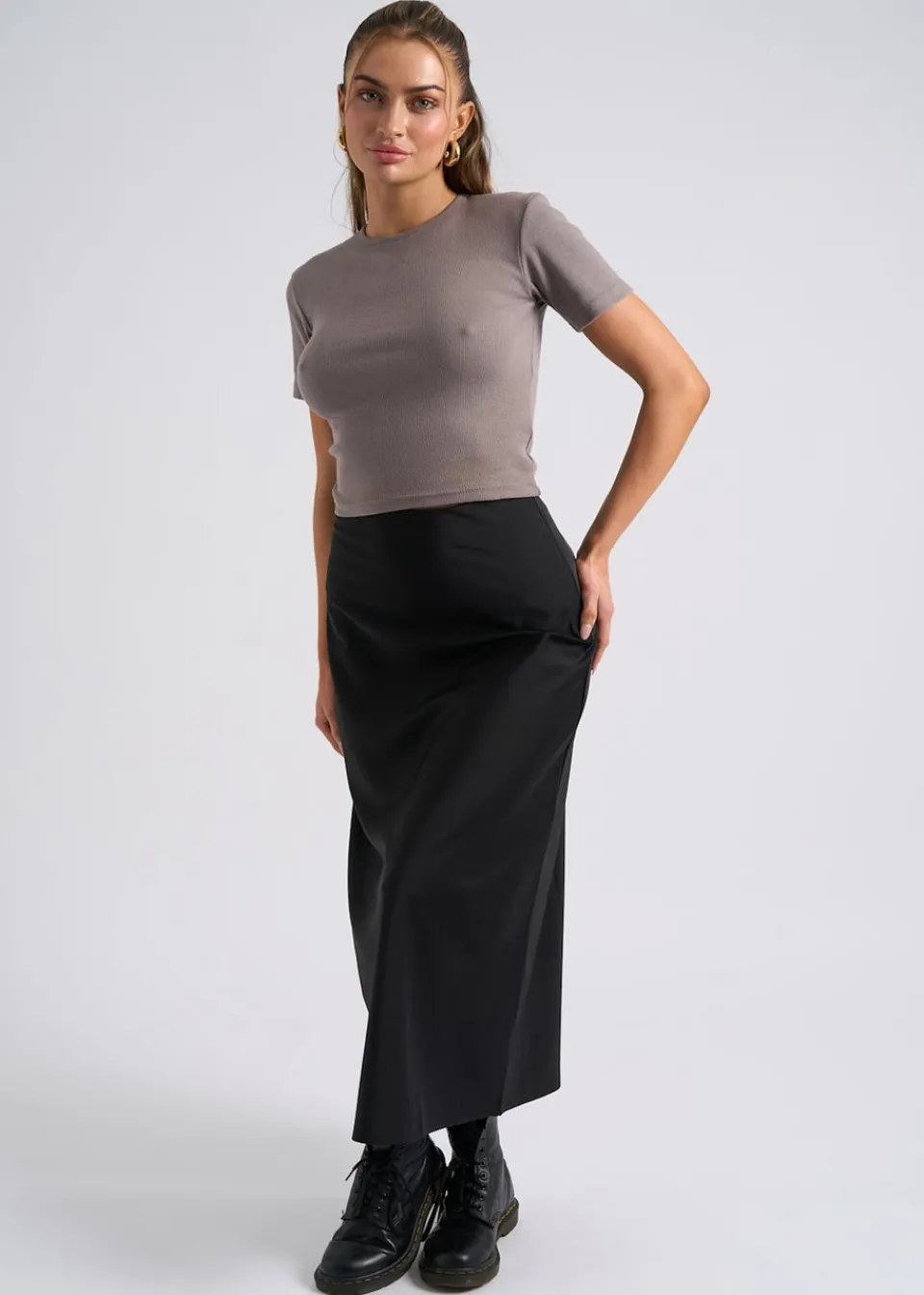 Skirts>Urban Bliss Black Satin Bias Cut Midi Skirt