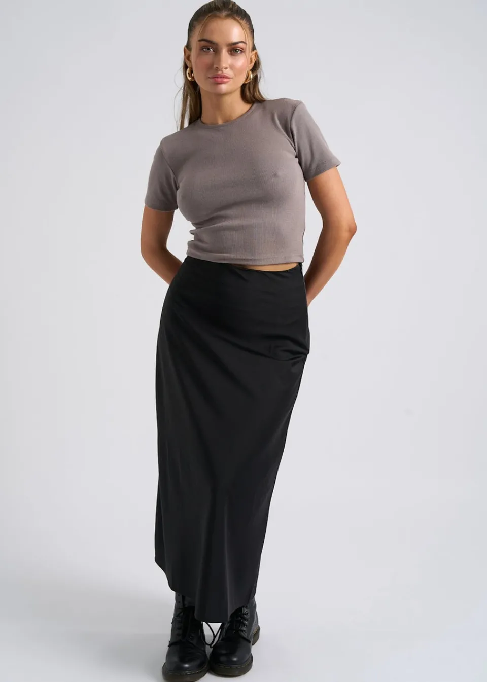 Skirts>Urban Bliss Black Satin Bias Cut Midi Skirt