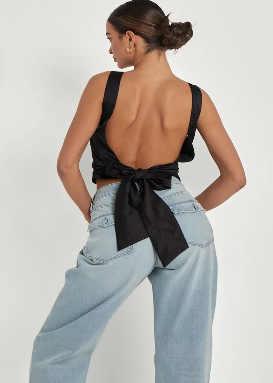 Tops>Urban Bliss Satin Tie Back Top Black