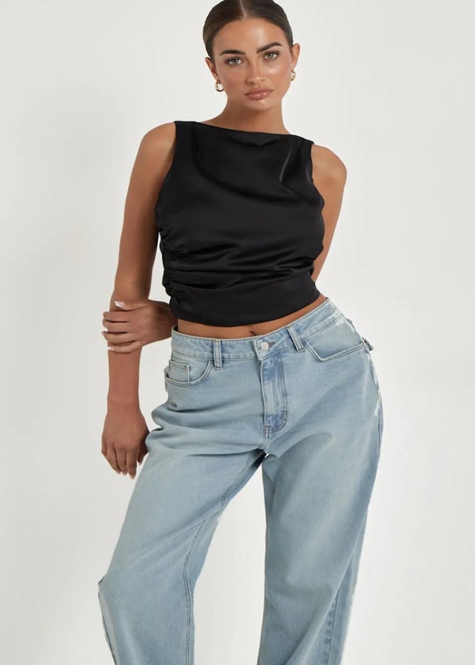 Tops>Urban Bliss Satin Tie Back Top Black